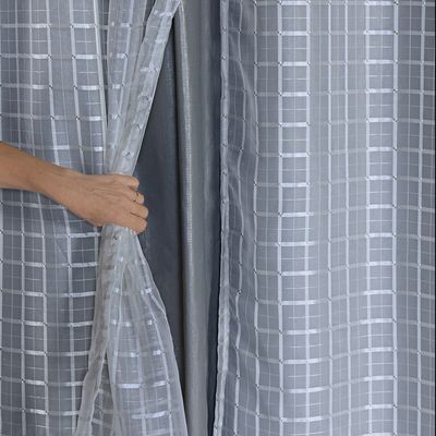 Cortina Blackout PVC Cinza Voil Xadrez 2,00m x 1,40m Forro 100% PVC/Voil 100% Poliéster - Cinza