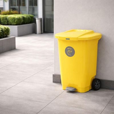 Lixeira Plástica Coleta Seletiva Amarela Rodinha Tramontina 100L Reciclagem de Metal