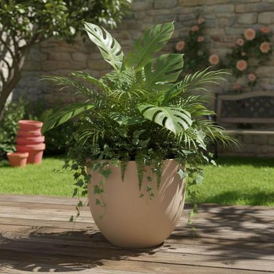 Vaso para Planta Tramontina Laos Plástico Granito Areia 33cm Arranjos Flores Folhagens