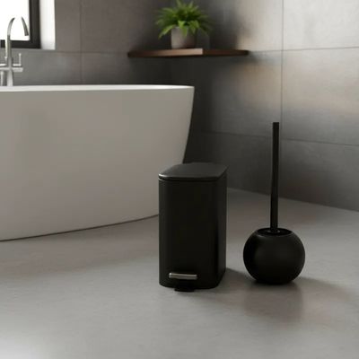 Kit Lixeira Escova Sanitaria Banheiro Lavabo Inox Black Moderna Premium