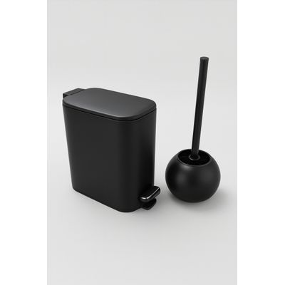 Kit Lixeira Escova Sanitaria Banheiro Lavabo Inox Black Moderna Premium
