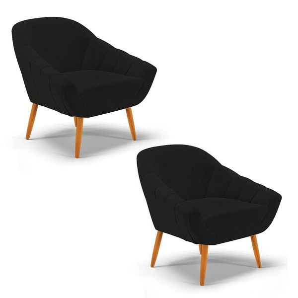 Kit 02 Poltronas Giovana Linho Castanho A79 Preto Kit 02 Poltronas Giovana Linho Castanho A79 Preto