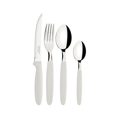 Faqueiro Ipanema com Lâminas Inox, Cabos de Polipropileno Branco e Pote Plástico 24pçs - Tramontina Branco