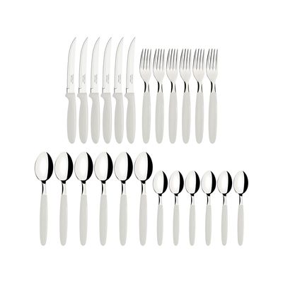 Faqueiro Ipanema com Lâminas Inox, Cabos de Polipropileno Branco e Pote Plástico 24pçs - Tramontina Branco