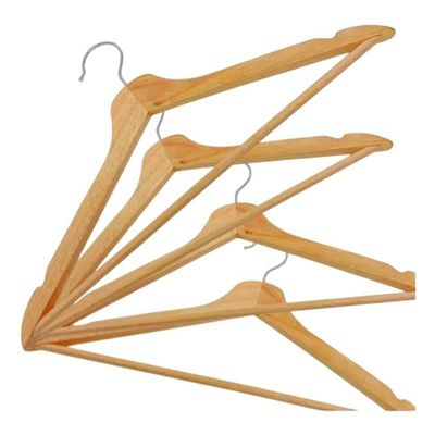Kit com 03 Cabides de Madeira Envernizado Gancho de Metal