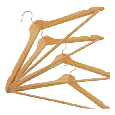 Kit com 03 Cabides de Madeira Envernizado Gancho de Metal