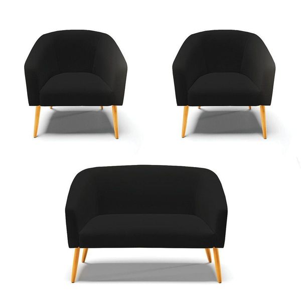 Kit 01 Namoradeira 02 Lugares E 02 Poltronas A79 Preto Kit 01 Namoradeira 02 Lugares E 02 Poltronas A79 Preto