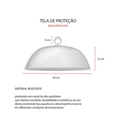 Tela Protetora Alimentos Cinza Protetor Bolo Prato Mesa 24cm