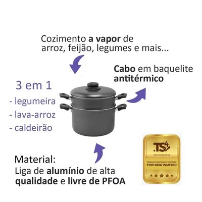 Panela Cozimento Vapor Vaporella 20 Antiaderente 3x1 Grafite