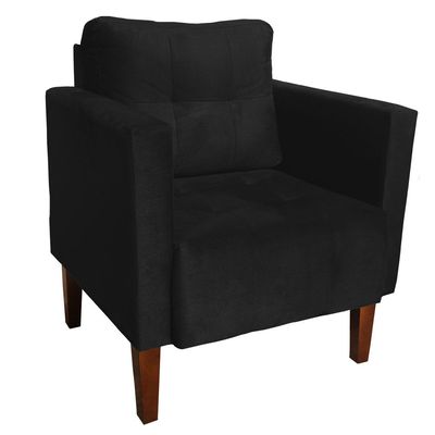 Poltrona Sala Decorativa Livia Pé Madeira Castanho Suede Preto M11 - D'Rossi