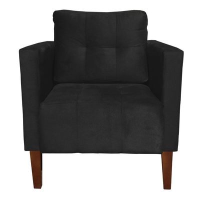 Poltrona Sala Decorativa Livia Pé Madeira Castanho Suede Preto M11 - D'Rossi