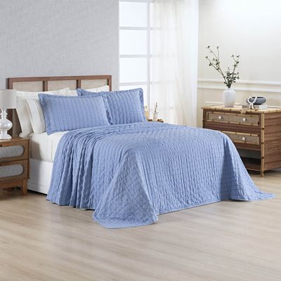 Kit Colcha Cobre Leito Plissê Casal Seersucker Premium 3 Peças Maciez e Leveza com Textura 3D Azul Mineral