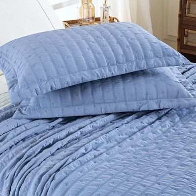 Kit Colcha Cobre Leito Plissê Casal Seersucker Premium 3 Peças Maciez e Leveza com Textura 3D Azul Mineral
