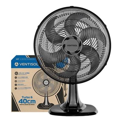 Ventisol Ventilador Oscilante De Mesa Turbo 80w 6 Pás 40cm 220v Preto