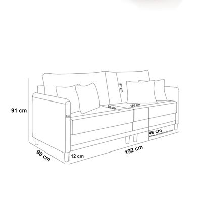 Sofá 3 Lugares Living 192cm Pé Madeira Valença Marrom/Veludo Preto K01 - D'Rossi