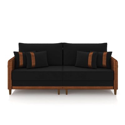 Sofá 3 Lugares Living 192cm Pé Madeira Valença Marrom/Veludo Preto K01 - D'Rossi