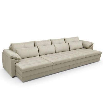 Sofá Retrátil Para Sala de Estar 5 Lugares 379cm Riza S03 Couro Bege Pérola - Lyam Decor