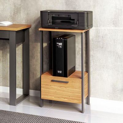 Mesa Auxiliar Para Escritório 01 Gaveta Industrial Batel D03 Freijó Preto Fosco - Lyam Decor