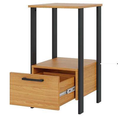 Mesa Auxiliar Para Escritório 01 Gaveta Industrial Batel D03 Freijó Preto Fosco - Lyam Decor