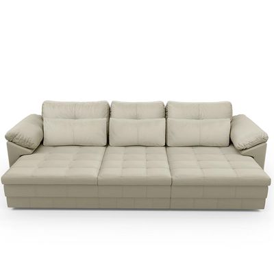 Sofá Retrátil Para Sala de Estar 3 Lugares 257cm Riza S03 Couro Bege Pérola - Lyam Decor