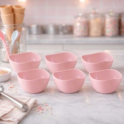 Tigela Bowl Pote Sobremesa Rosa 6un e Colher de Sorvete