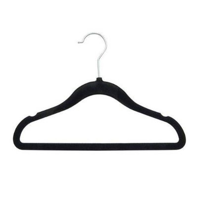 Kit com 100 Cabides Slim Veludo Infantil Preto Gancho Metal