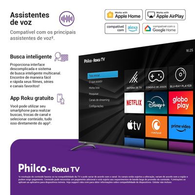 Smart TV 55" Philco 4K UHD Roku TV Dolby Audio P55CRA Bivolt