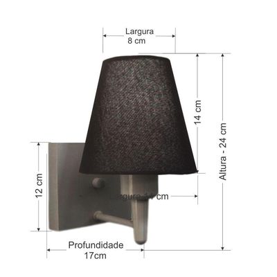 Arandela Quadrada Md-2034 Cinza Cúpula Em Tecido Cone Preto - Bivolt