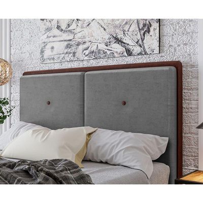 Cabeceira Estofada Casal 140 Cm Coral Veludo Cinza