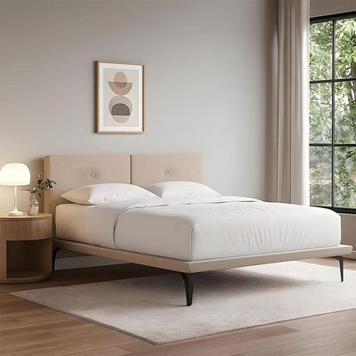 Estrutura Para Cama Japonesa Toquio Casal Com Cabeceira Almofada Linho Bege