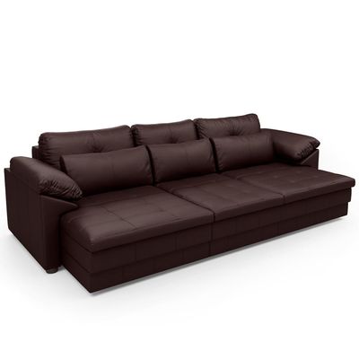 Sofá Retrátil Para Sala de Estar 3 Lugares 257cm Riza S03 Couro Caramelo - Lyam Decor