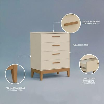 Comoda Gaveteira Flip 4 Gavetas Areia Fosco