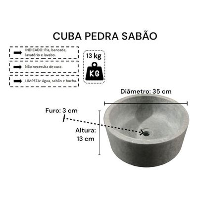 Cuba Bojo Pia De Sobrepor Pedra Sabão Reto 35 Cm