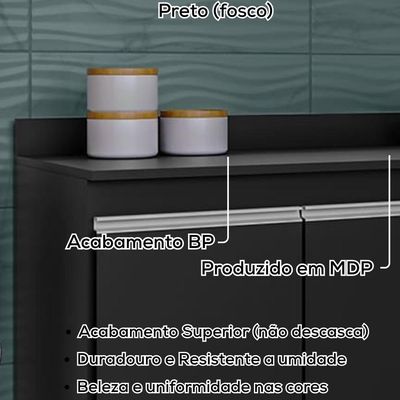 Tampo Para Balcao 150 Cm Bp Preto Eratto Moveis Preto