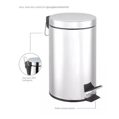 Lixeira Inox Redonda Multiuso - 3 Litros