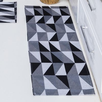 Kit Passadeira Tapete Cozinha 3 Peças Jacquard Base Antiderrapante - Losango Preto e Branco