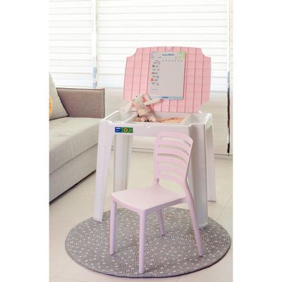 Conjunto de Mesa e Cadeira Infantil Tramontina Beni em Polipropileno Rosa com Quadro de Atividades