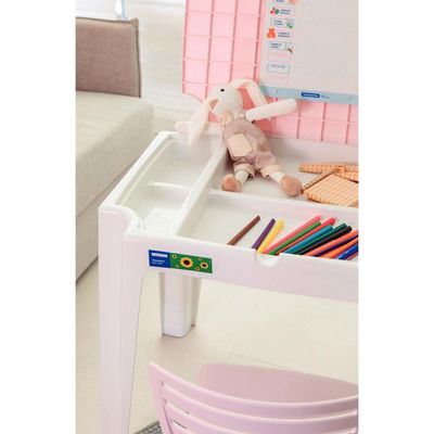 Conjunto de Mesa e Cadeira Infantil Tramontina Beni em Polipropileno Rosa com Quadro de Atividades