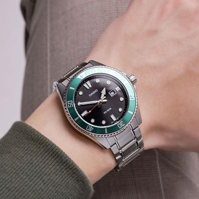 Relógio Casio Masculino Ref:Mdv-107d-3avdf Duro Diver Prateado