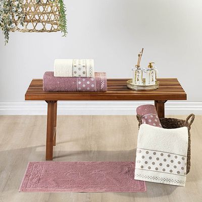 Jogo de Banho Toalhas Celine 5 Peças 100% Algodão 450g/m² Suave - Rosa Pérola