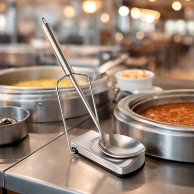 Colher e Suporte Descanso Apoio Aço Inox Servir Profissional