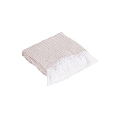 Manta Xale Ranna C/ Franja 2,10m x 1,35m Sofá Cama Tecido Jacquard 01 Peça - Palha - 60% Algodão/ 40% Poliéster