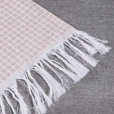 Manta Xale Ranna C/ Franja 2,10m x 1,35m Sofá Cama Tecido Jacquard 01 Peça - Palha - 60% Algodão/ 40% Poliéster