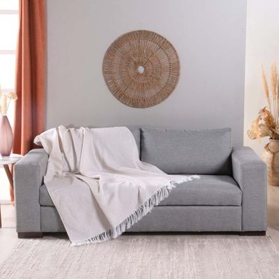 Manta Xale Ranna C/ Franja 2,10m x 1,35m Sofá Cama Tecido Jacquard 01 Peça - Palha - 60% Algodão/ 40% Poliéster