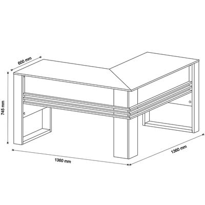 Escritório Completo com Mesa Angular Armário Alto Balcão e Gaveteiro Moon MDP Nogal - Gran Belo