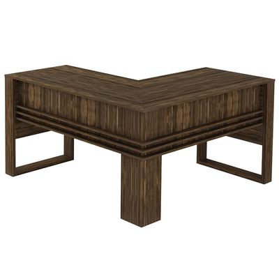 Escritório Completo com Mesa Angular Armário Alto Balcão e Gaveteiro Moon MDP Nogal - Gran Belo