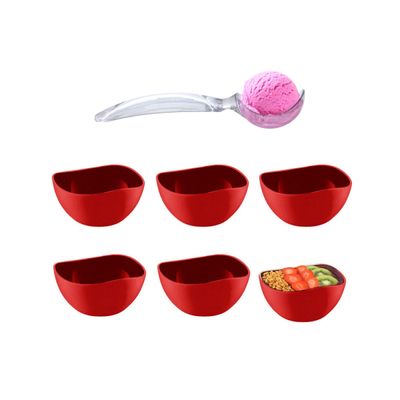 Tigela Bowl Pote Sobremesa Vermelho 6un e Colher de Sorvete
