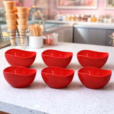 Tigela Bowl Pote Sobremesa Vermelho 6un e Colher de Sorvete