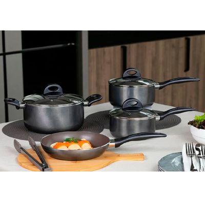 Jogo de Panelas Smart Plus Cinza Antiaderente Ceramic Life 4 Peças - Brinox 4791/113