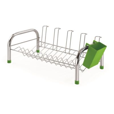 Escorredor de Louça Cromado 12 Pratos 05 Copos Porta Talher Plástico Verde Cozinha Secador